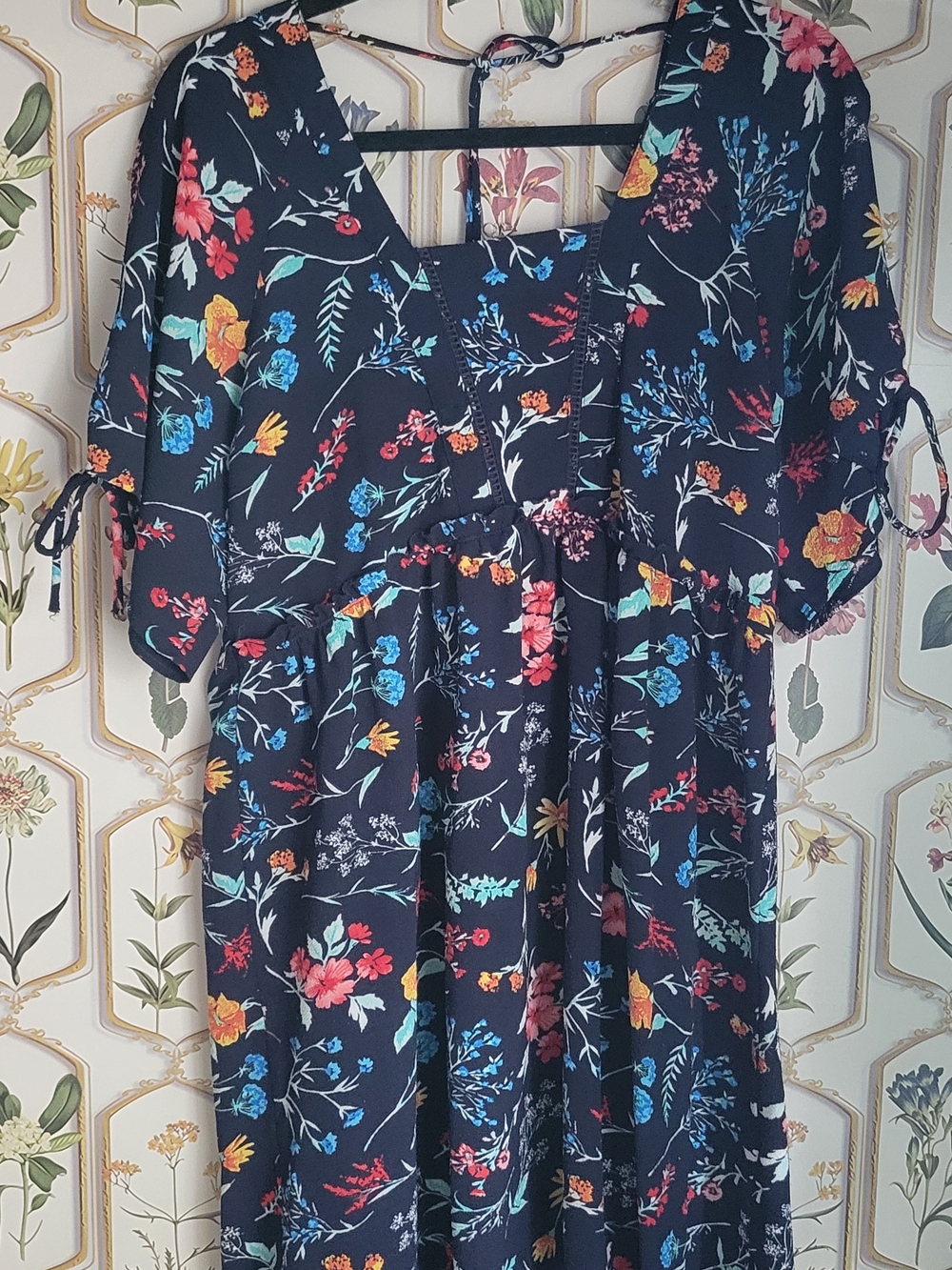 Molly Bracken Navy Floral Midi Dress with Bright Blue Flowers M/L